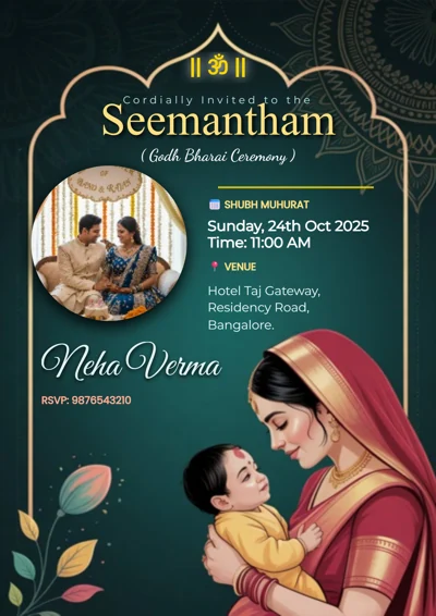 Royal Dark Teal Mandala Godh Bharai - Editable Invitation Design