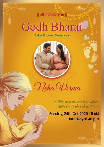 Traditional Yellow Godh Bharai - Editable Invitation Design