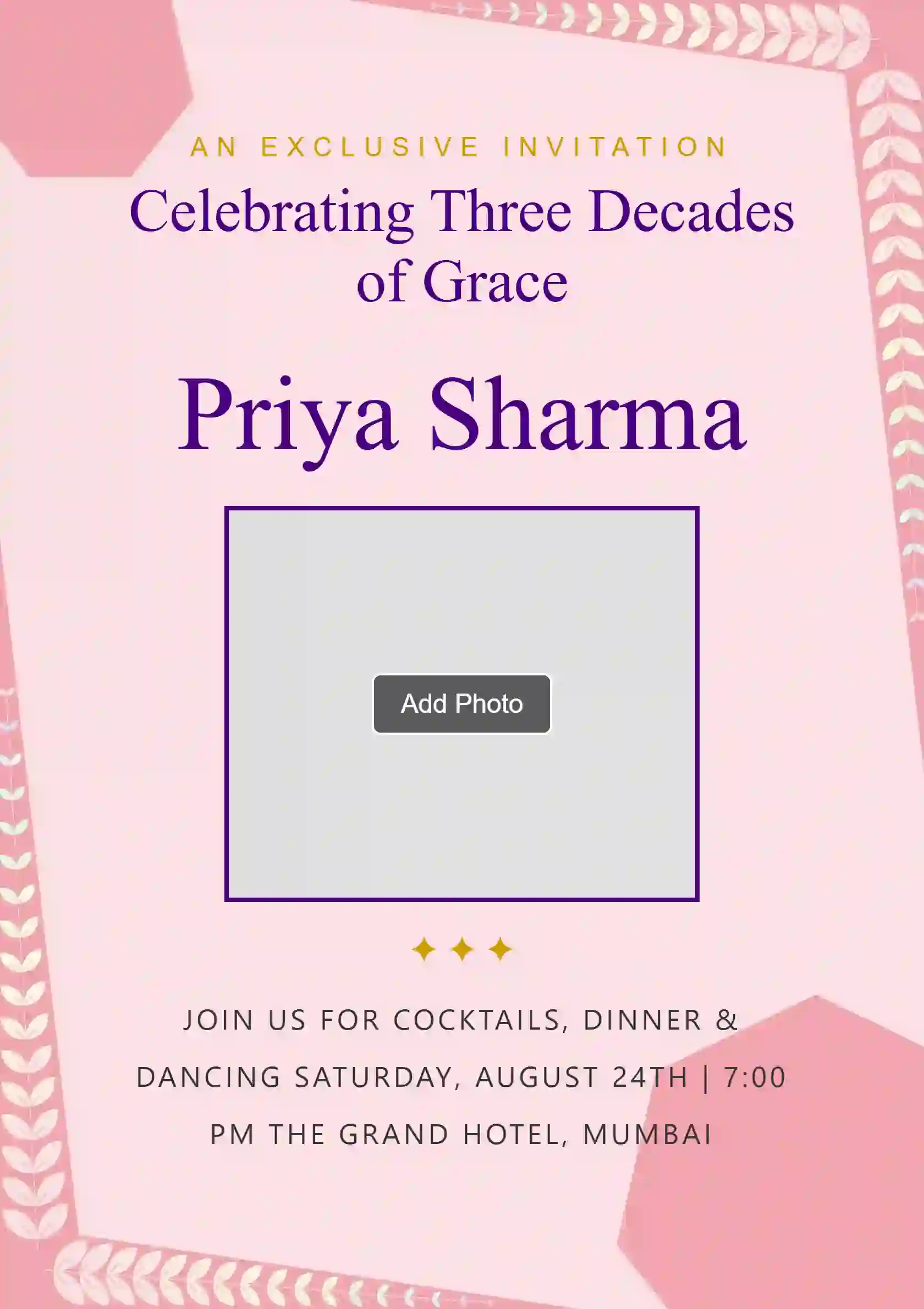 Elegant Indigo & Gold Party - Editable Invitation Design