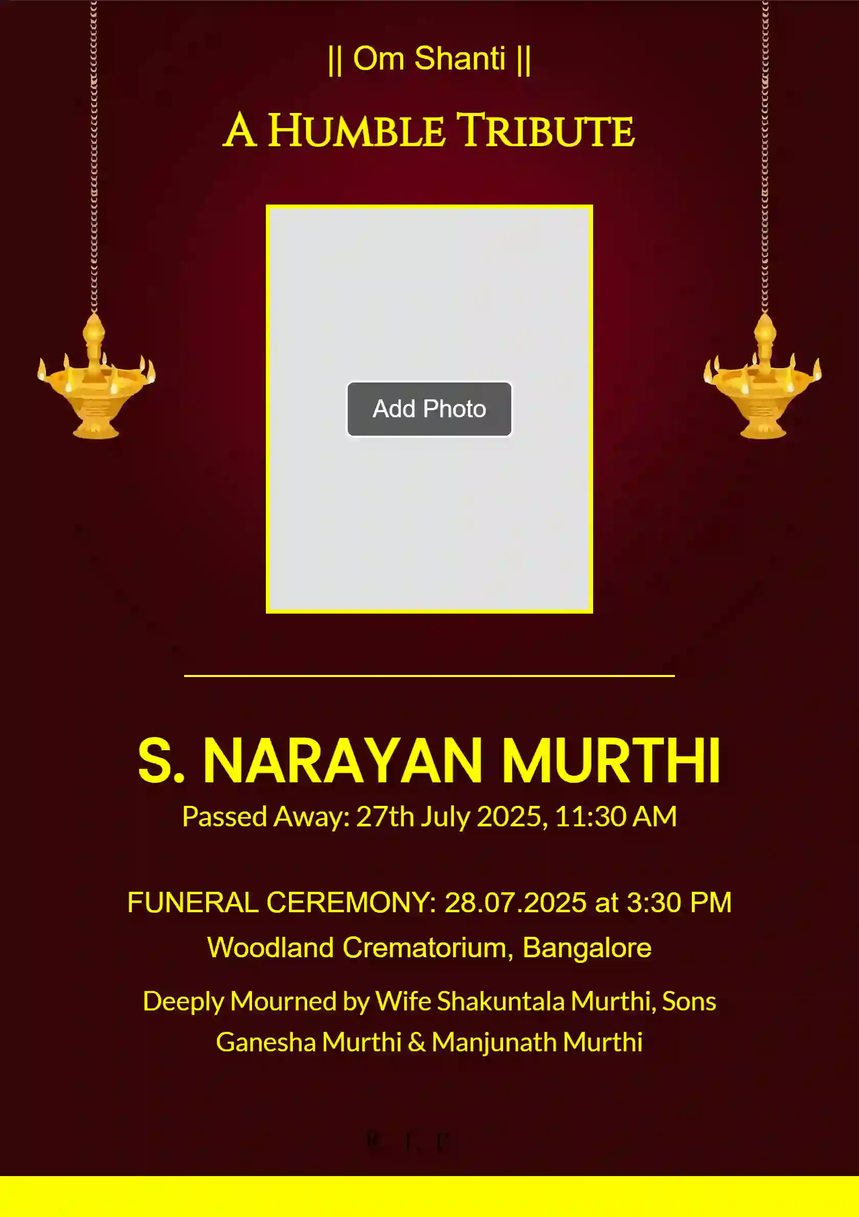 Simple Death Announcement Template Download - Editable Invitation Design