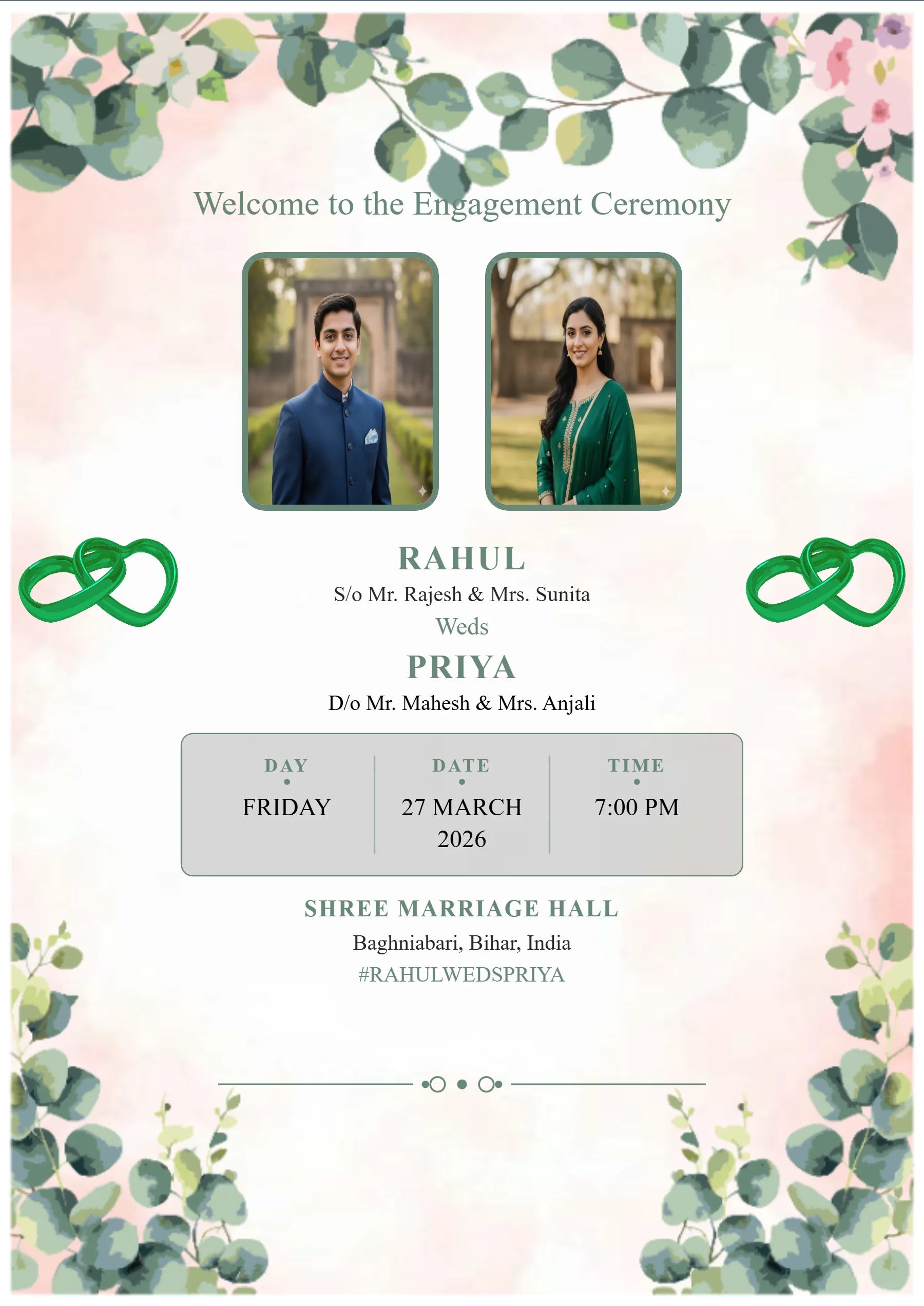 floral Engagement Card Template