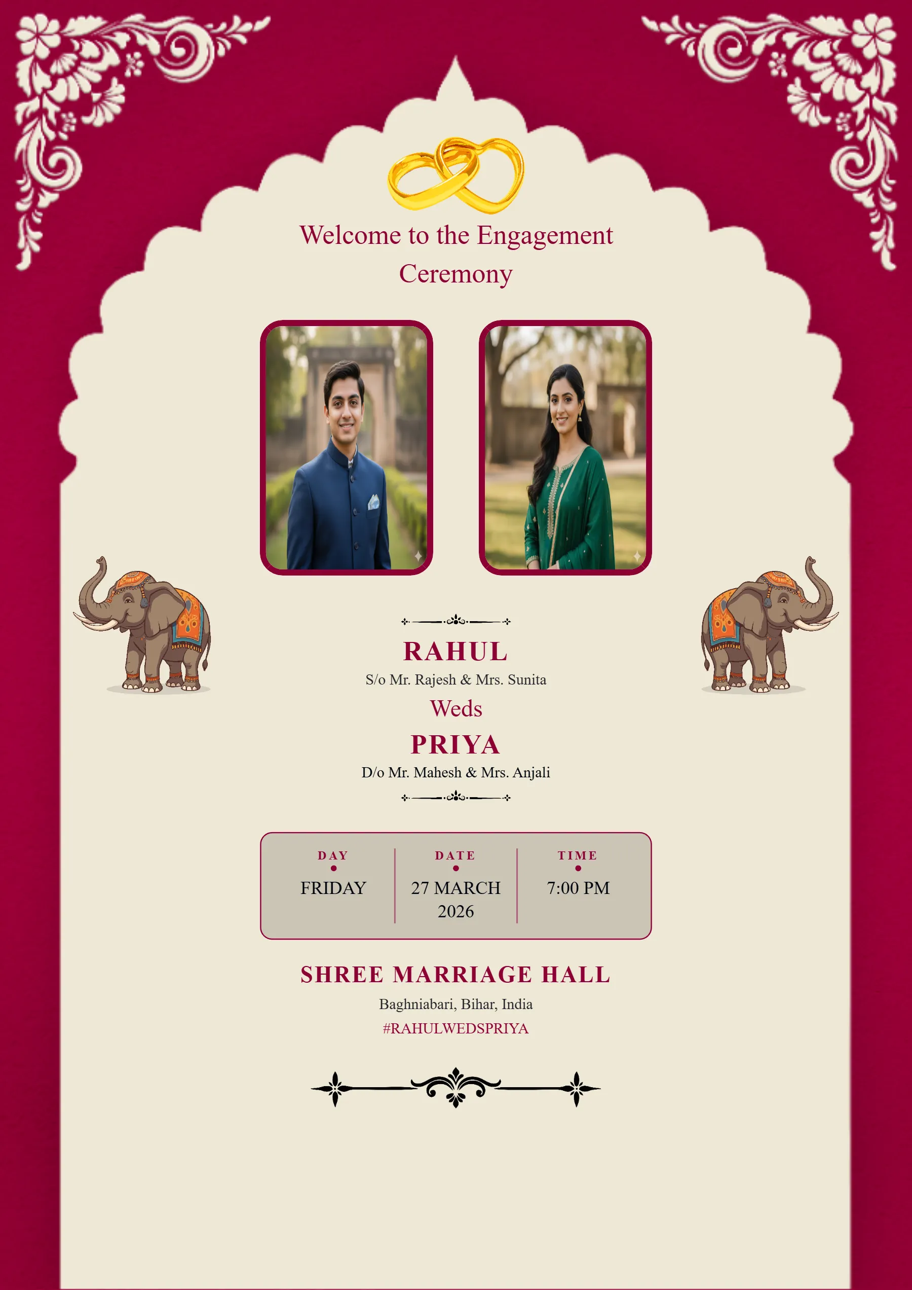 moder red Engagement Card Template