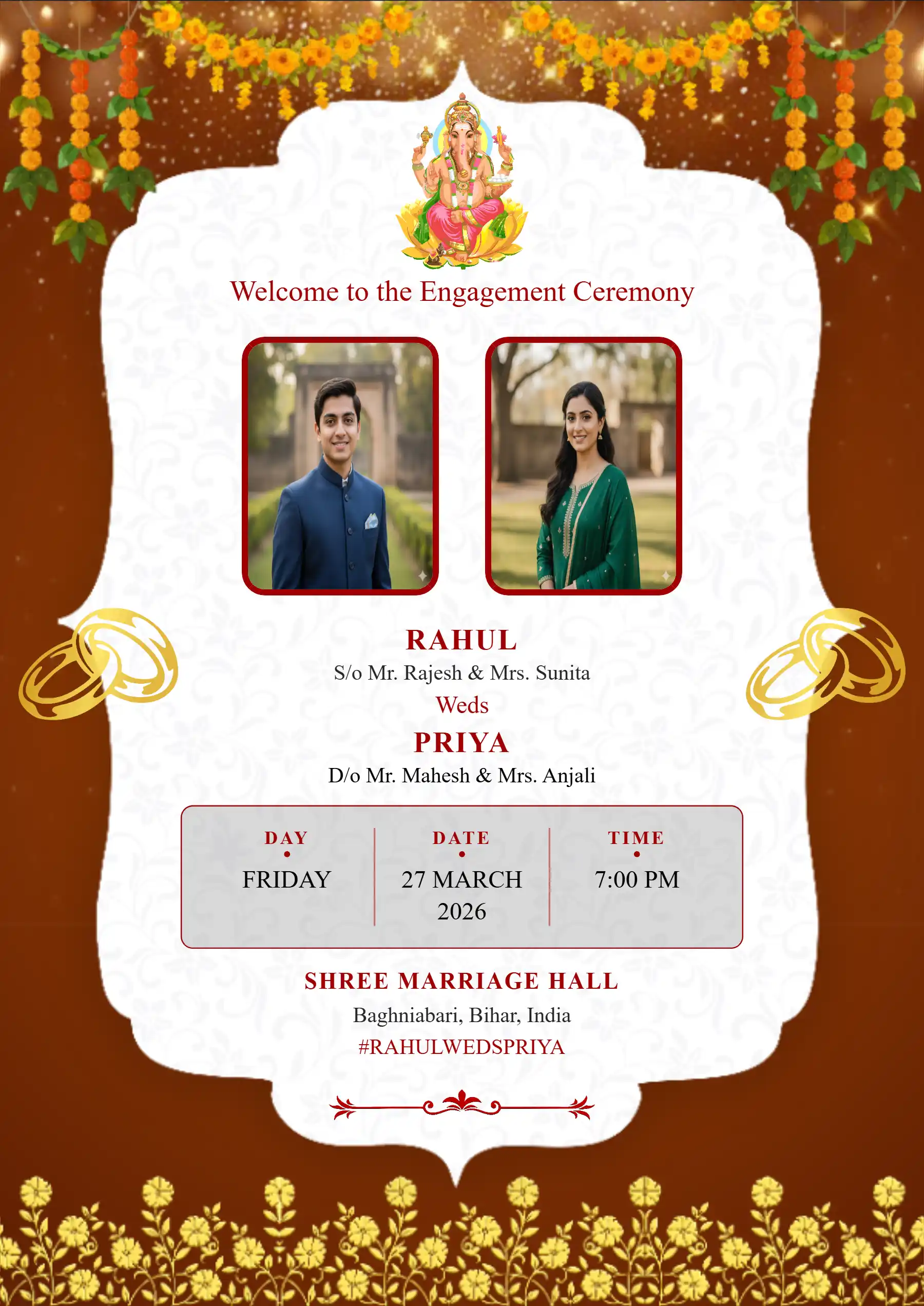 Royal Blue Engagement Card Template