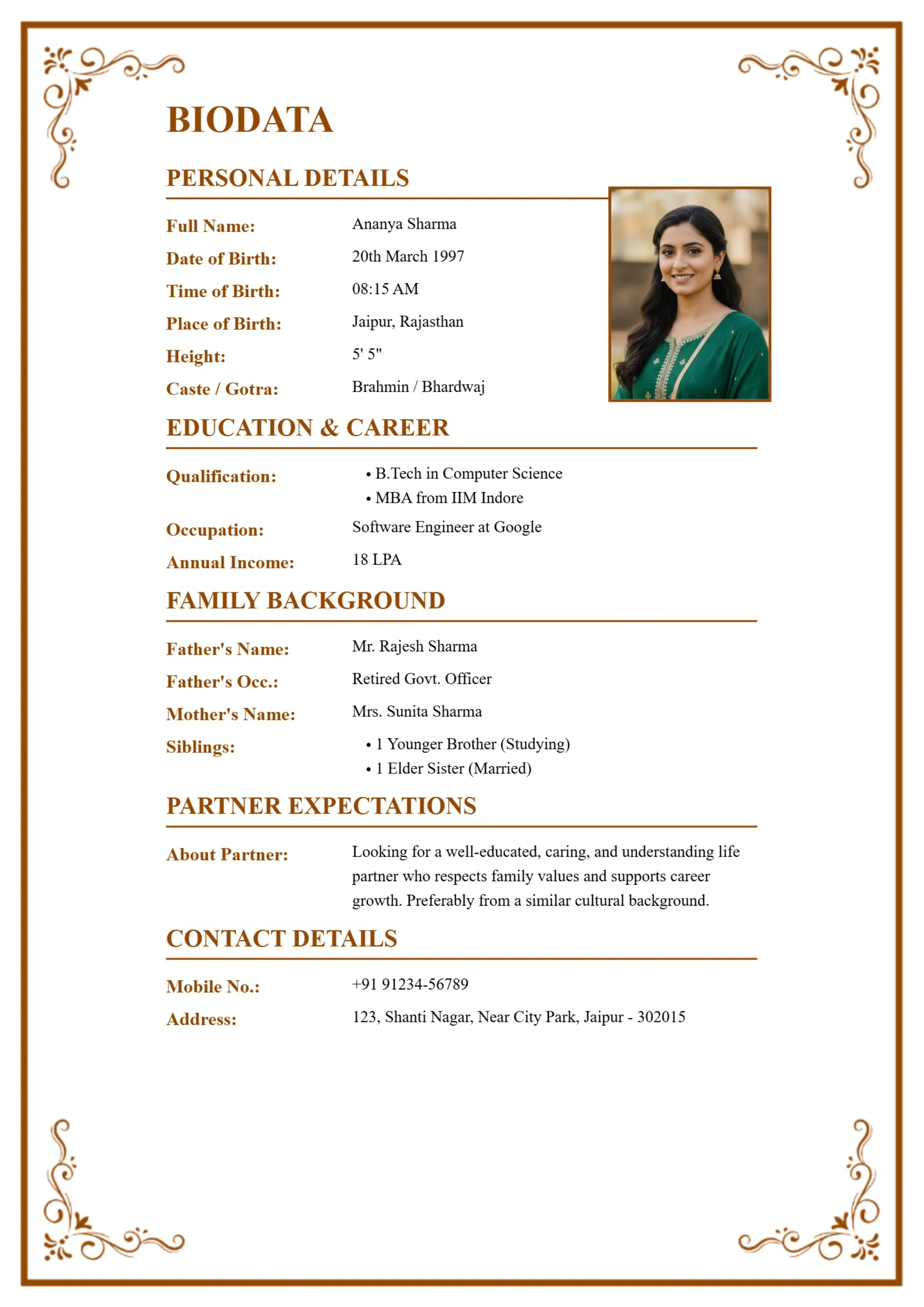 Modern Professional Biodata for Marriage