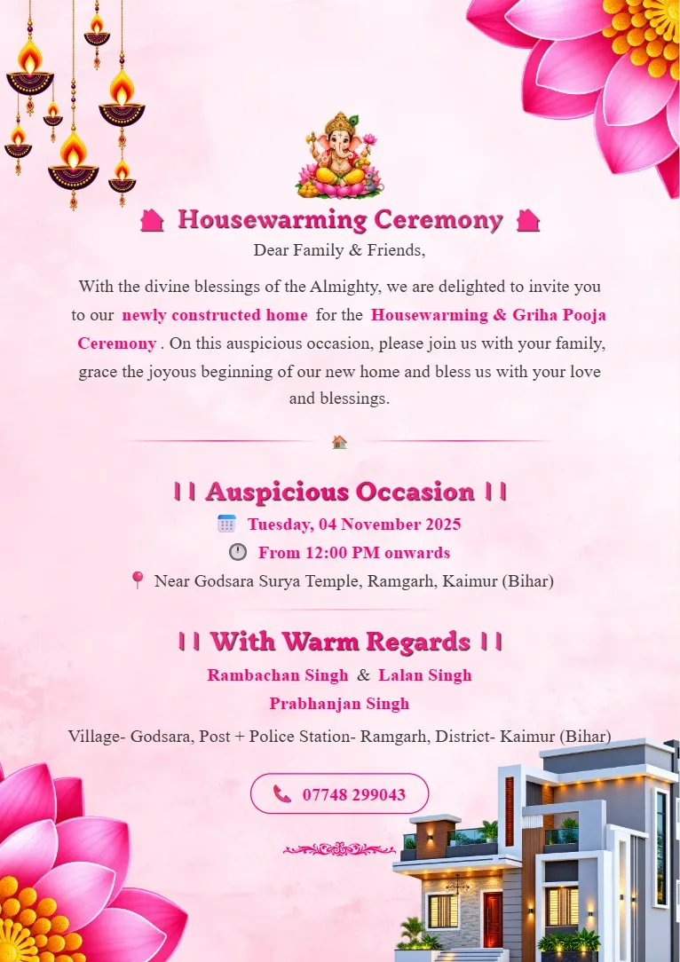 Pink floral housewarming invitation card maker