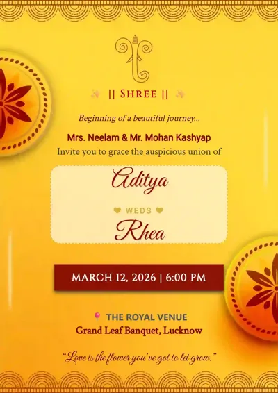 yellow and red border shaadi card design