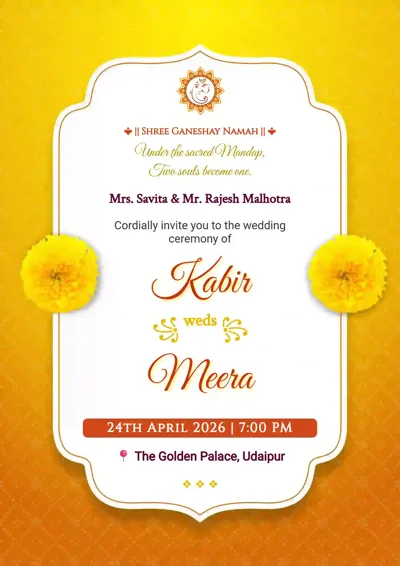 Yellow White Mandap Wedding - Editable Invitation Design